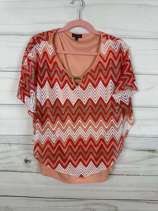 Olivia Blu Tops - Olivia Blu Chevron Crochet Overlay Poncho Top